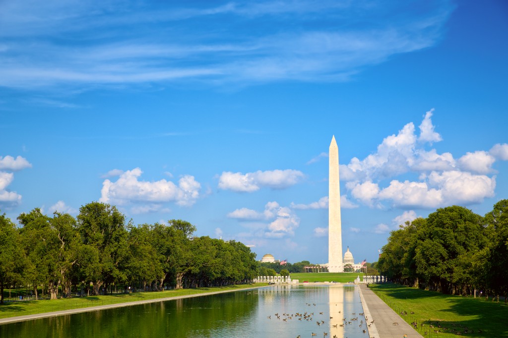 Washington Monument and National Mall reflecting pool in Washington, D.C.